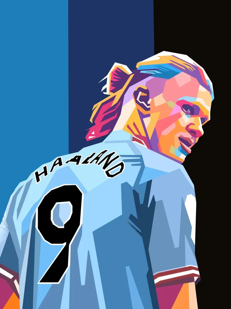 Erling Haaland ritratto pop art poster con telaio in plastica da Hantamrata