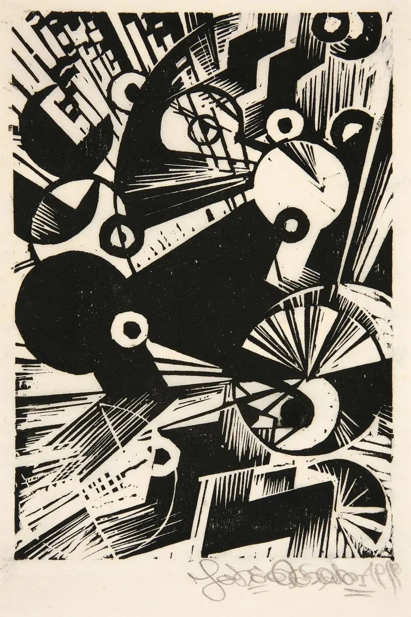Johannes Molzahn - Ruggito dello spazio 01 carta hahnemühle da Old Masters