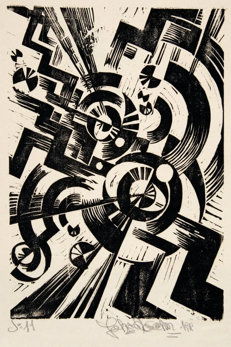Johannes Molzahn - Ruggito dello spazio 02 carta hahnemühle da Old Masters
