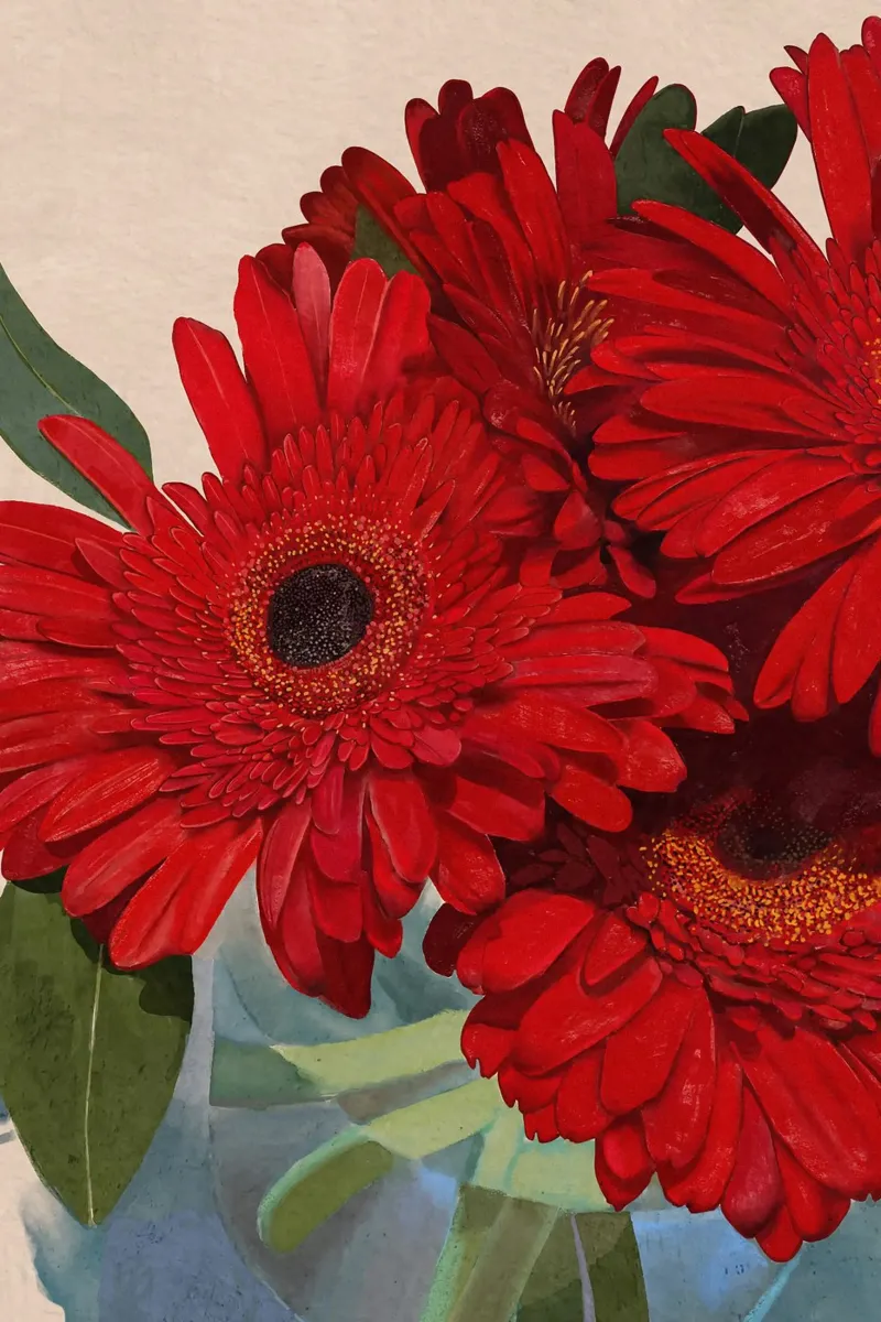 Dettaglio margherita gerbera rossa III poster con telaio in plastica da Pictufy Sun & Spirit