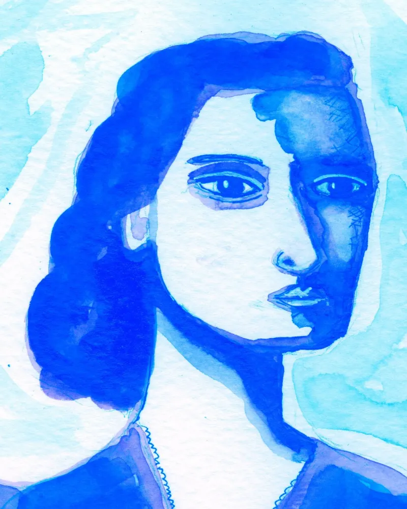 The deep thinker blue canvas with Floater frame by Pictufy Sun & Spirit