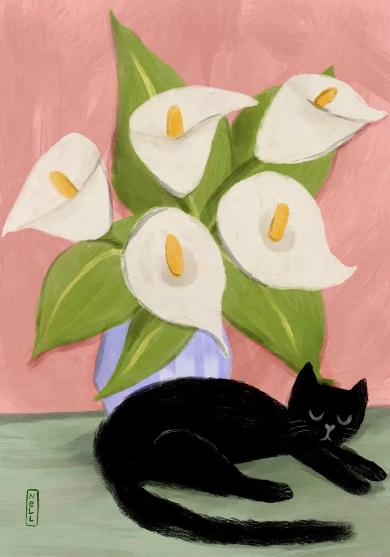 Gigli in vaso e gatto nero alluminio dibond da Pictufy Sun & Spirit