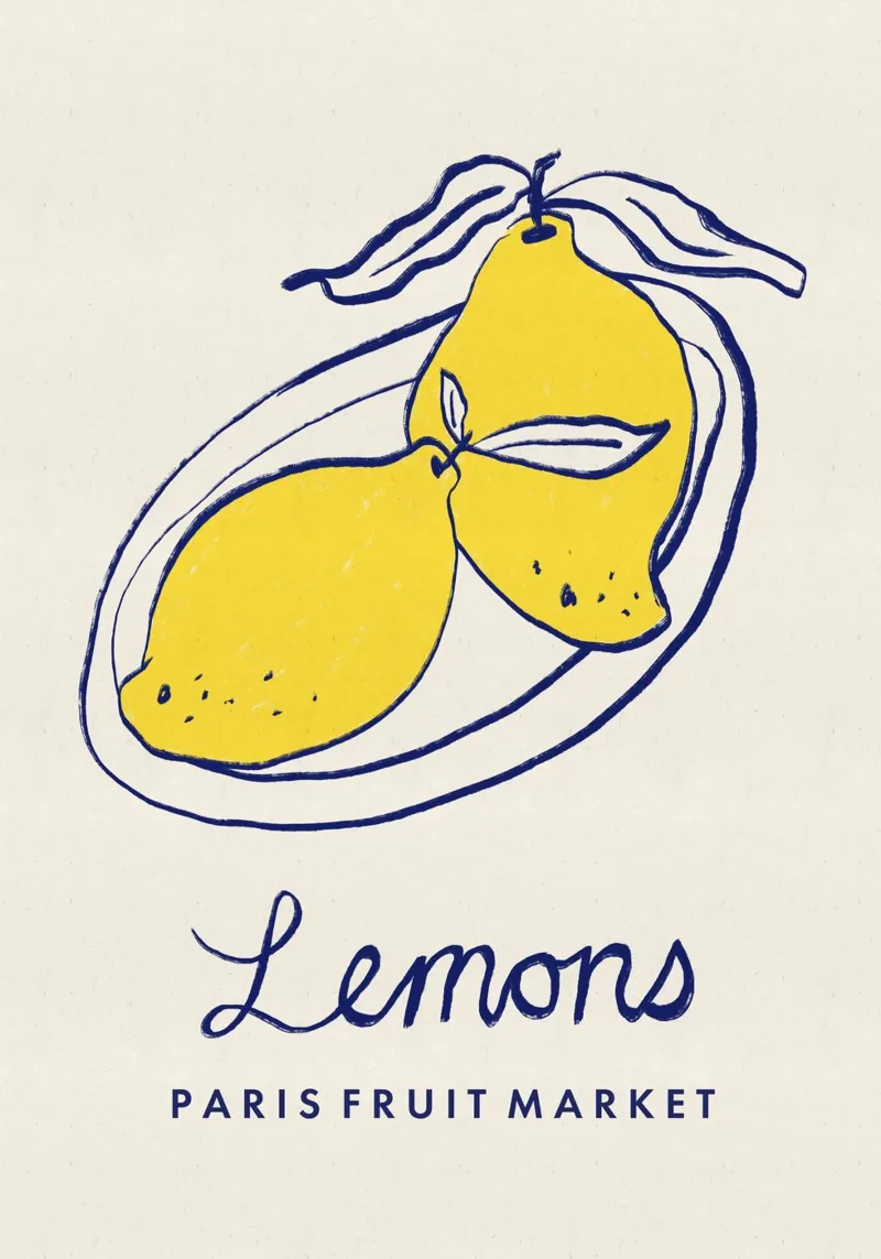 Arte alimentare - Limoni Mercato della frutta di Parigi poster con telaio in plastica da Pictufy Sun & Spirit