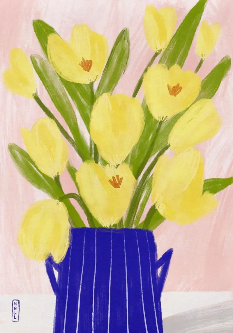 Tulipani gialli in vaso plexiglass da Pictufy Sun & Spirit