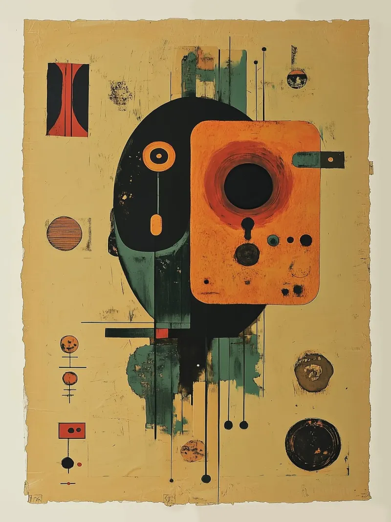 Abstrakte Fisch-Illustration auf Papier Poster mit Holzrahmen von Little Things