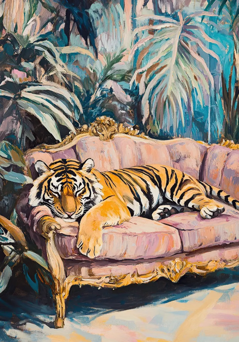 Der Tiger ruht Poster mit Aluminium Rahmen von ArtByNiki