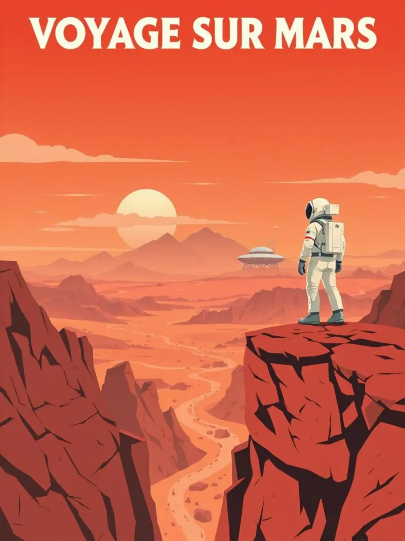 Journey to Mars - Retro space exploration poster canvas by PrintMoiUnTruc