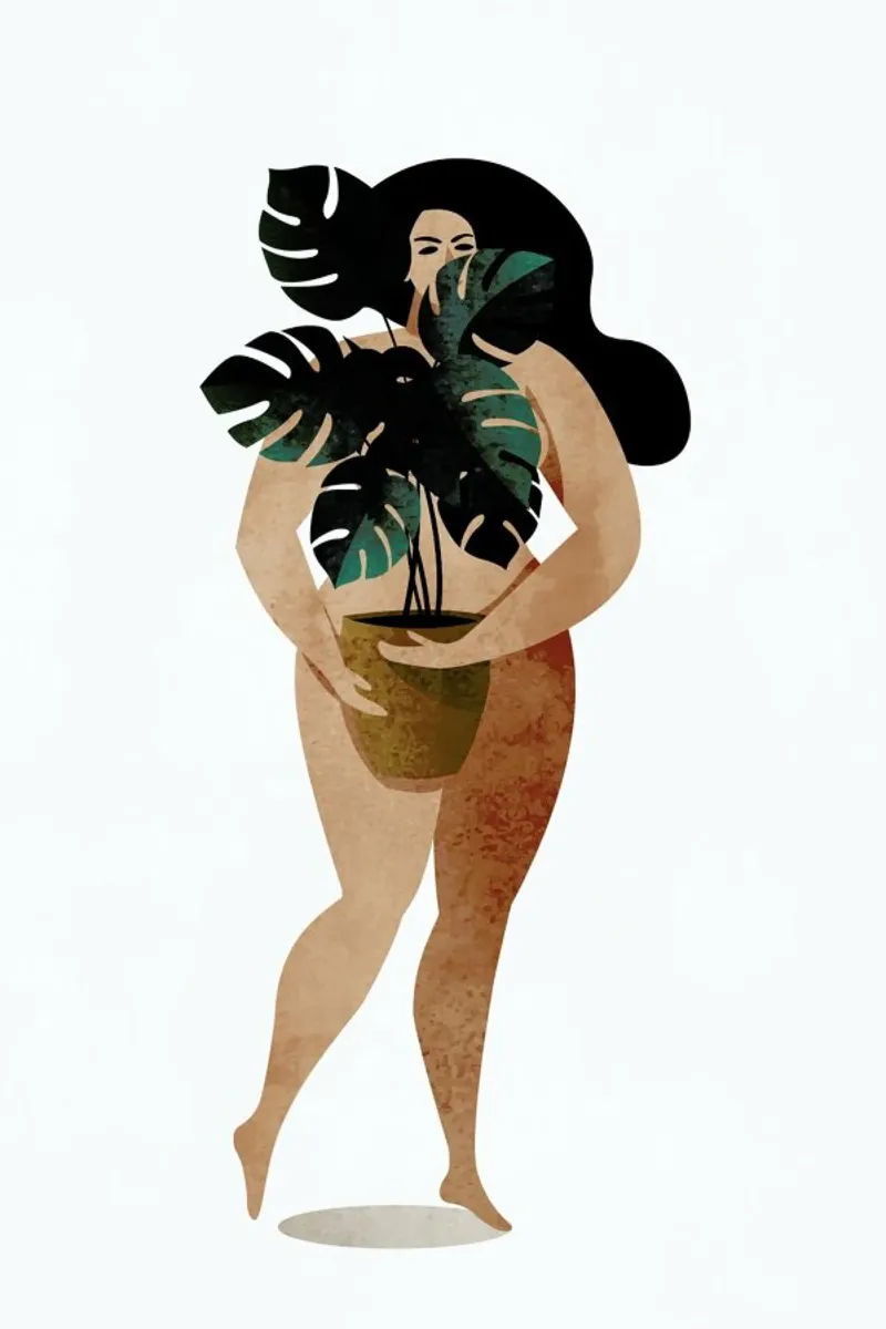 Nude with Plant poster with aluminum frame by Kubistika