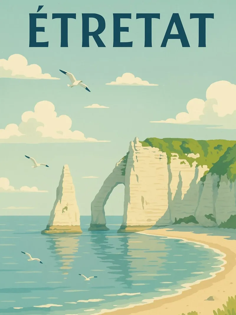 Étretat - Retro poster of the Normandy cliffs poster with aluminum frame by PrintMoiUnTruc