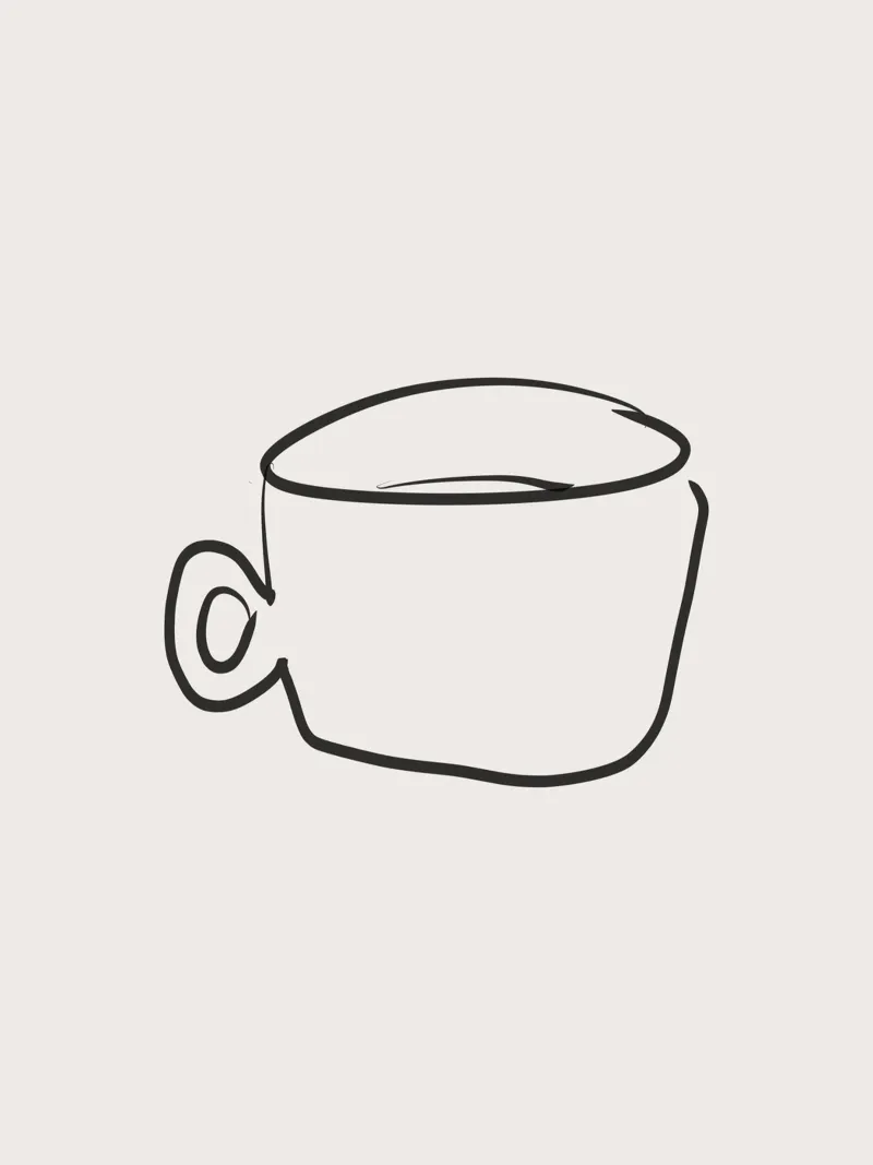 Minimalistische Organic Black Line Art Koffiemok Kopje op Beige poster met aluminium frame van This Wild Soul - Illustration