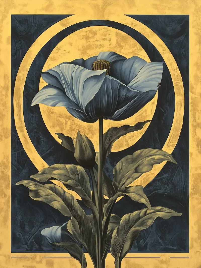 Art déco Fiore blu poster con telaio in legno da Little Things