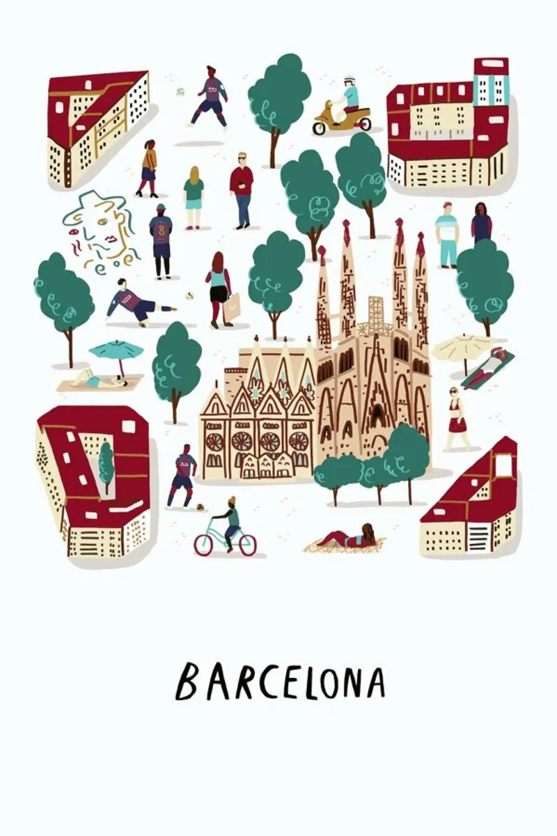 Barcellona poster con telaio in legno da Alex Foster