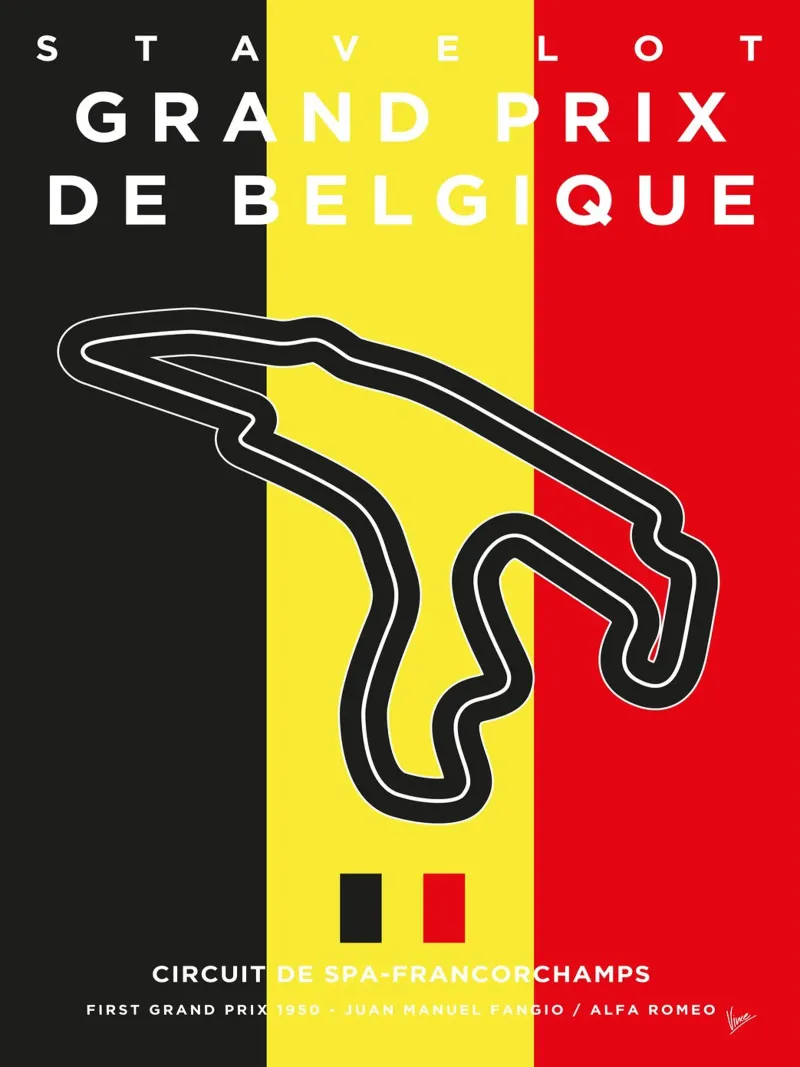 My 1950 F1 Francorchamps Race Track Minimal Poster pellicola backlit da Formula Art