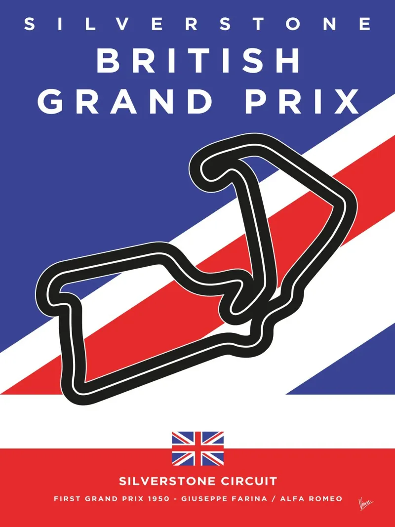 My 1950 F1 Silverstone Race Track Minimal Poster pellicola backlit da Formula Art