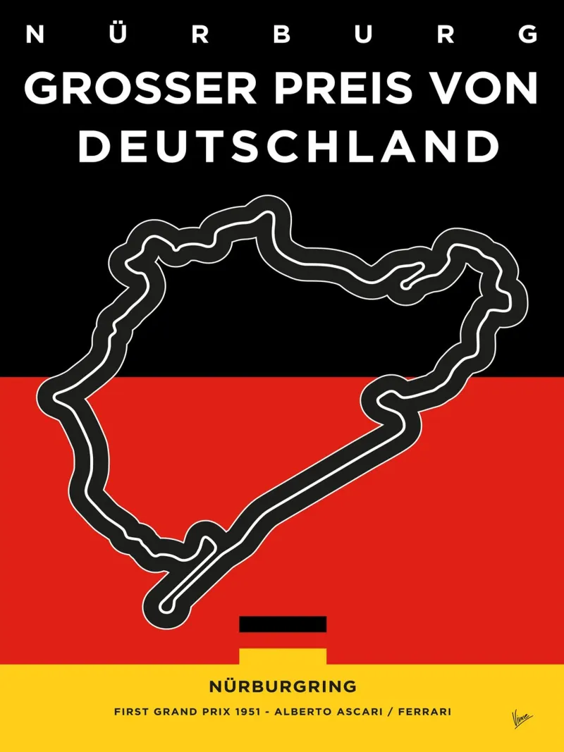 1951 F1 Nürburg Race Track carta hahnemühle da Formula Art
