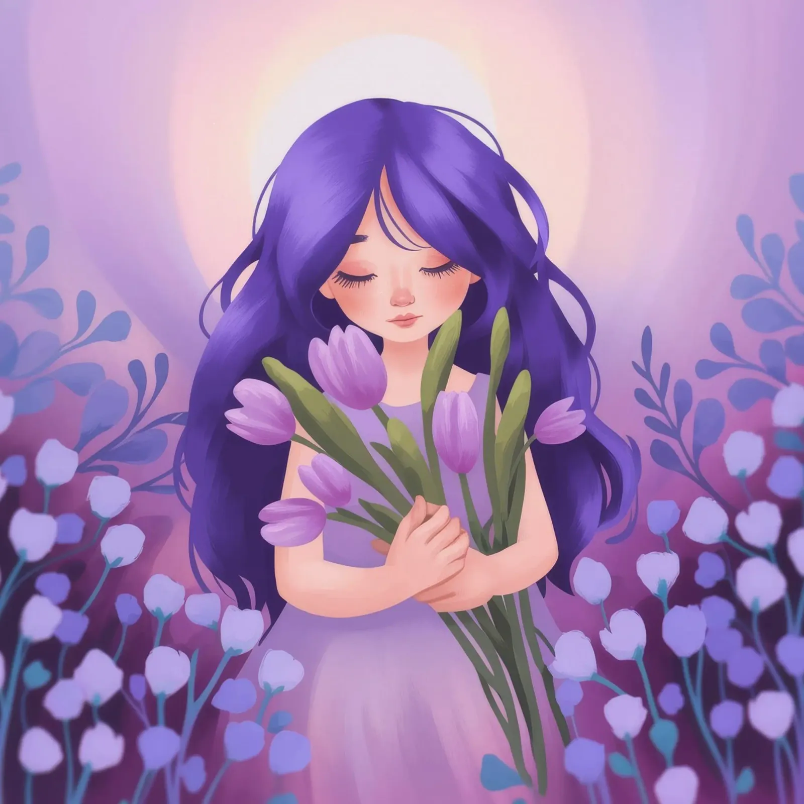 Lavendel droom omhelzing canvas met Baklijst van Atelier Tiga
