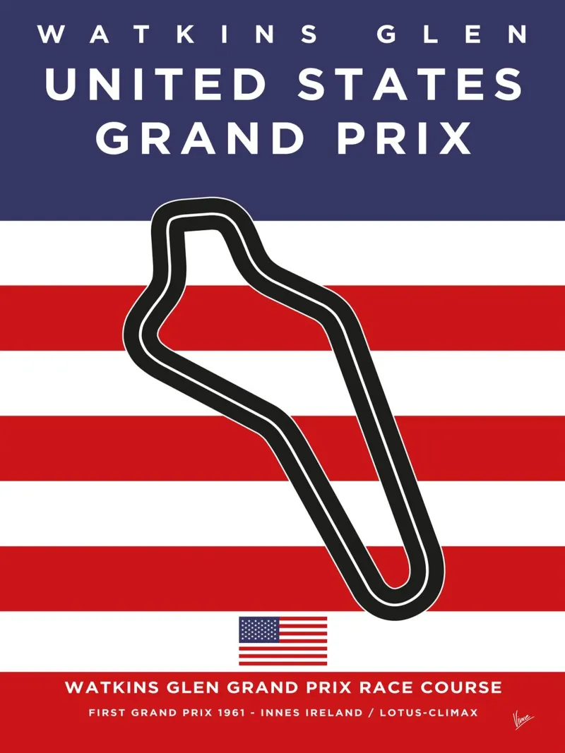 1961 F1 Watkins Glen Race Track pellicola backlit da Formula Art