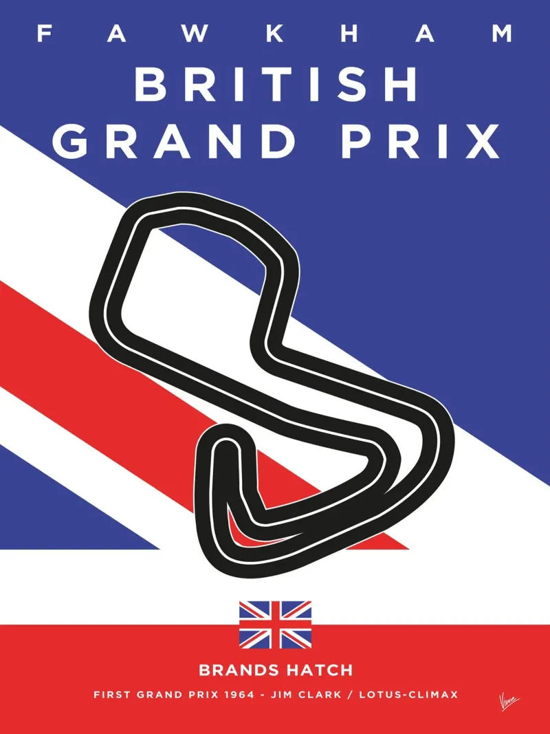 1964 F1 Brands Hatch Race Track carta hahnemühle da Formula Art