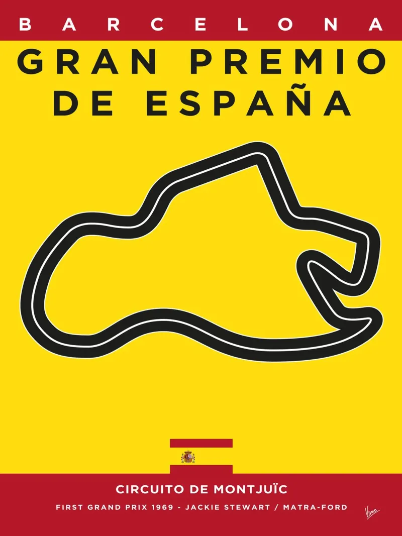 1969 F1 MONTJUICE Race Track carta hahnemühle da Formula Art