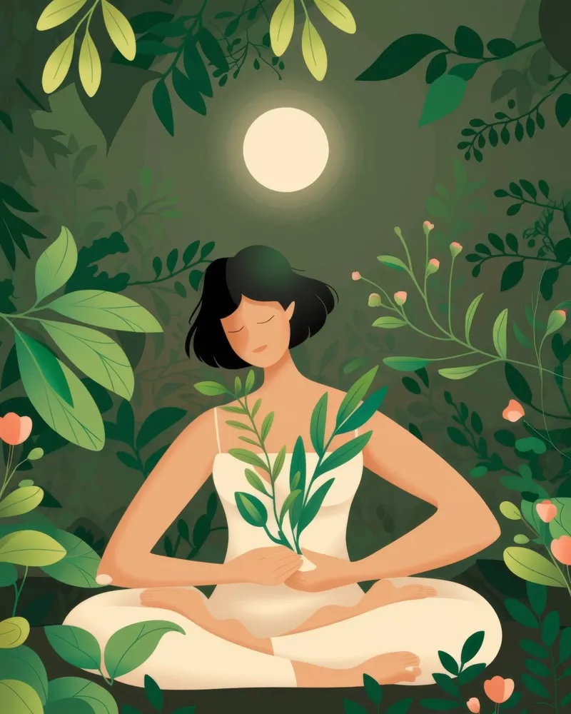 Tranquilla meditazione al chiaro di luna poster con telaio in plastica da Atelier Tiga