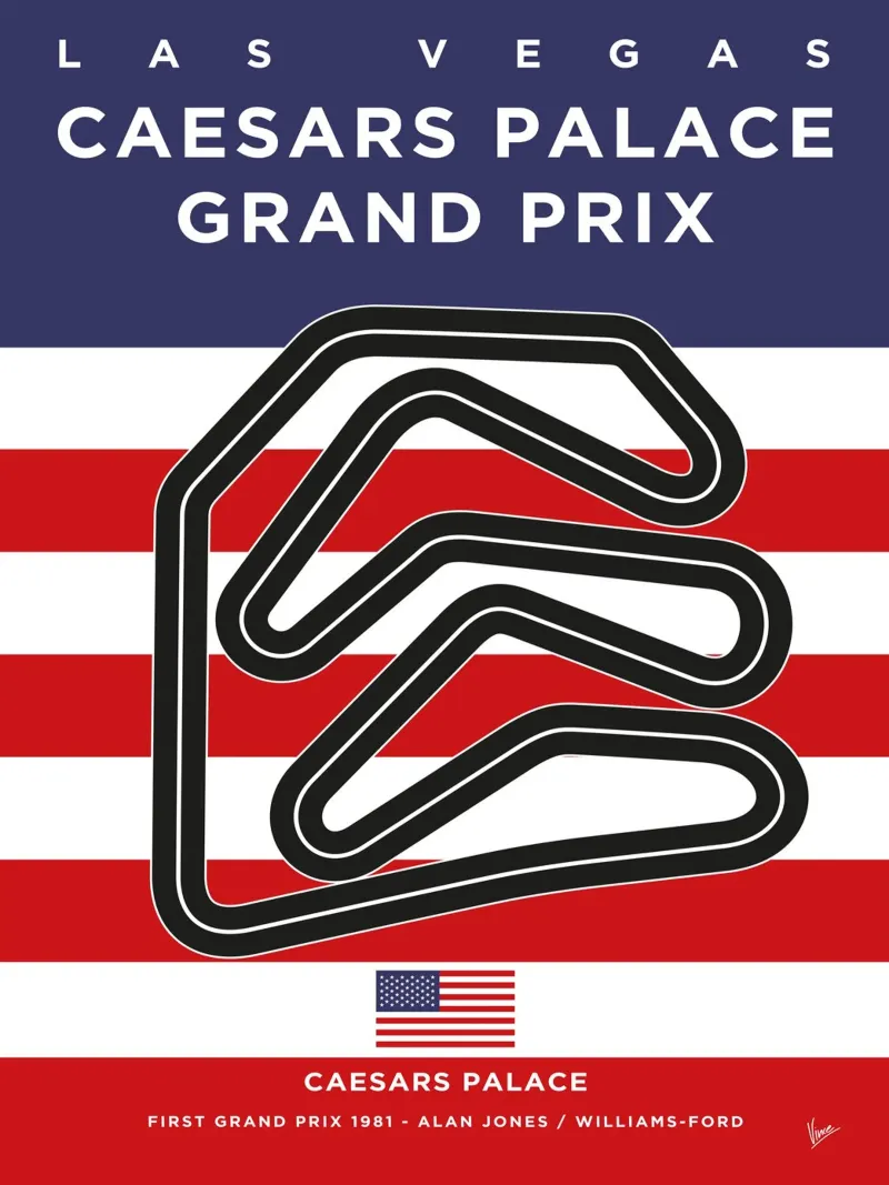 1981 F1 Caesars Palace Race Track pellicola backlit da Formula Art