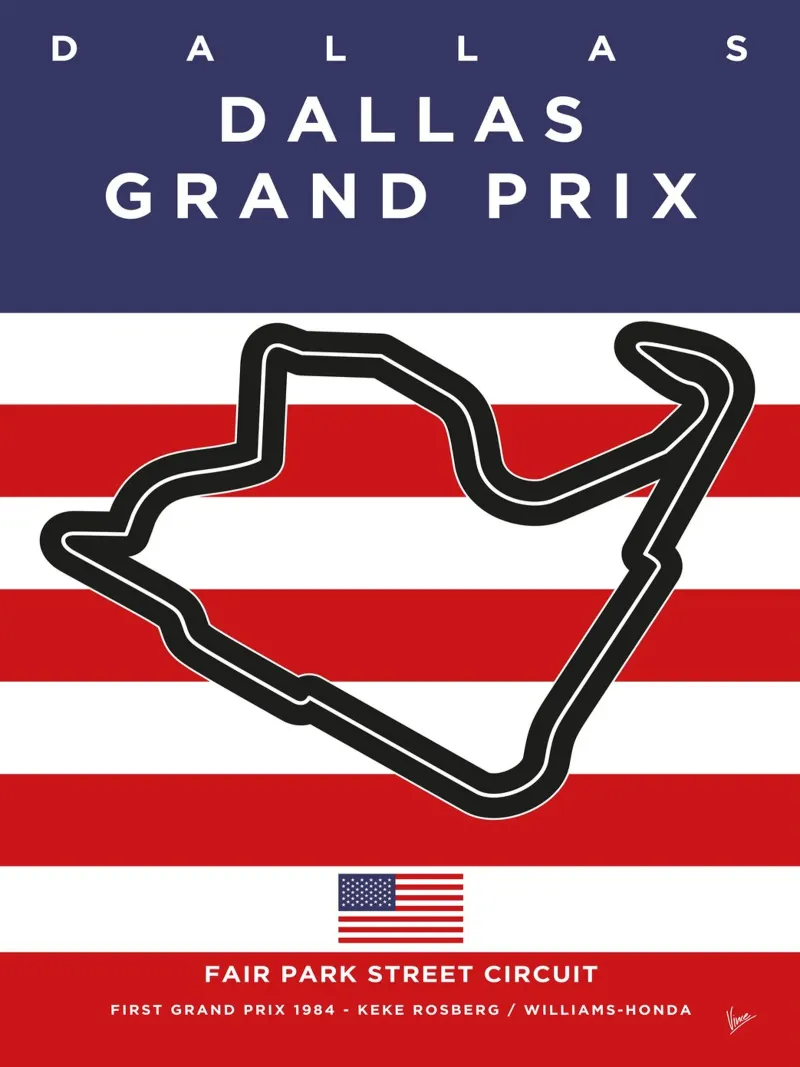 1984 F1 Dallas Race Track carta hahnemühle da Formula Art