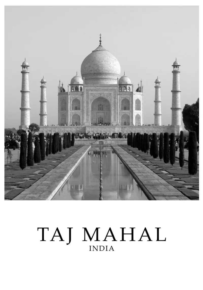 Taj Mahal India Scene Greyscale poster da Charnwood Prints