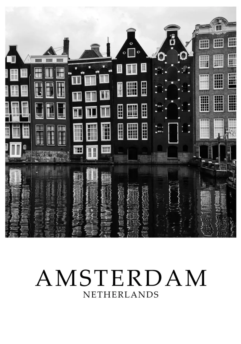 Amsterdam Netherlands Canal Scene Greyscale alluminio dibond da Charnwood Prints