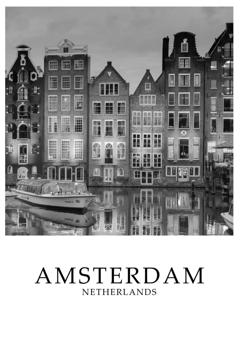 Amsterdam Netherlands Canal Scene Greyscale alluminio dibond da Charnwood Prints