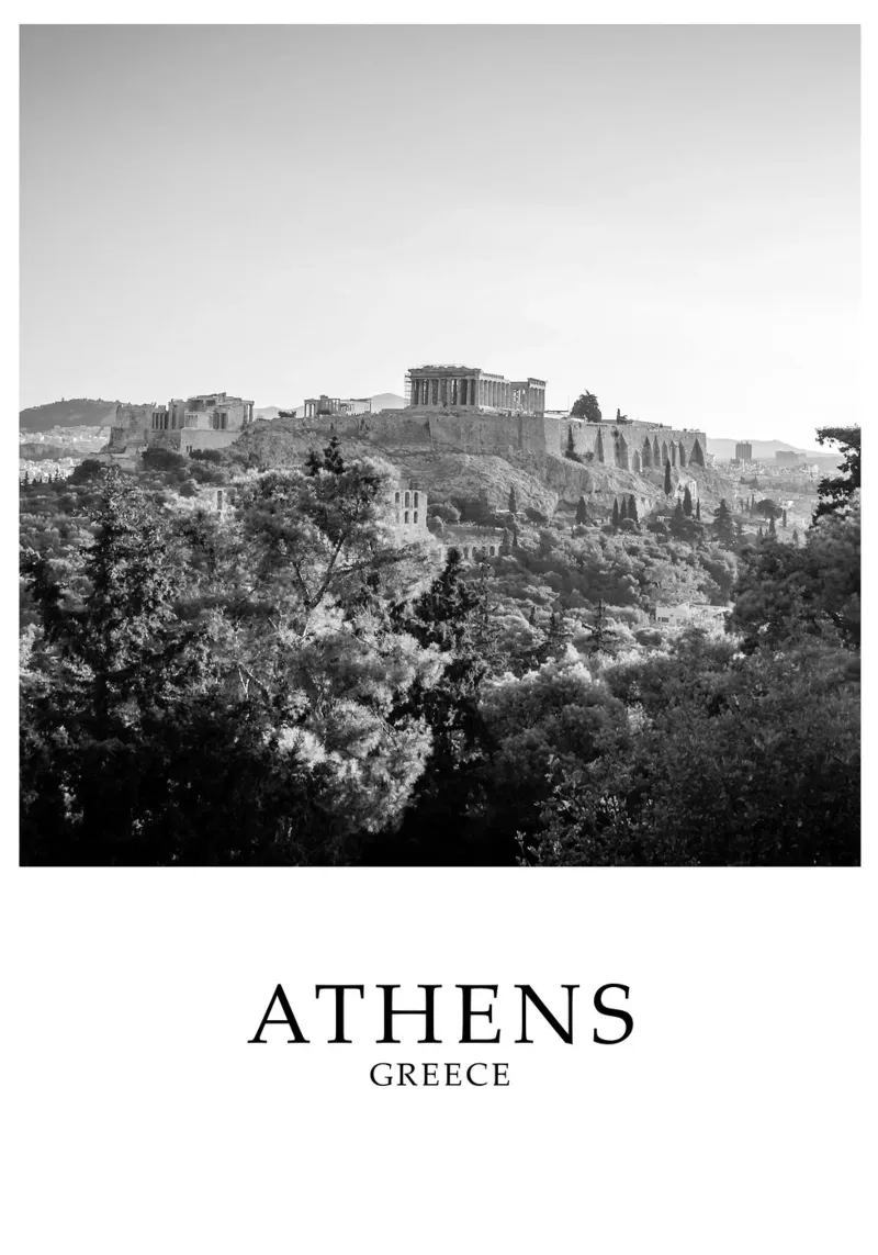 Acropolis Athens Greece Scene Greyscale canvas by Charnwood Prints