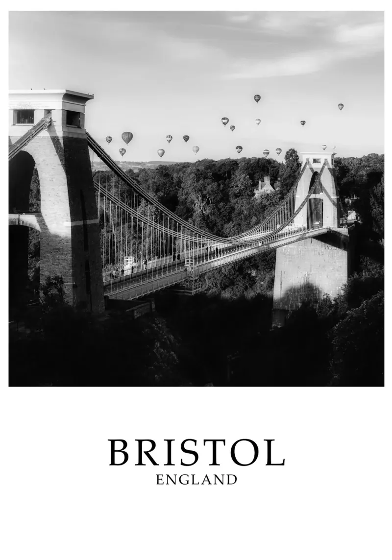 Clifton Suspension Bridge Bristol UK Scene Greyscale tela con Cornice a cassetta da Charnwood Prints