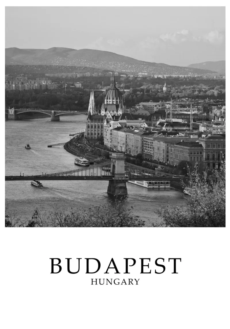 Budapest Parliament and Danube River Scene Greyscale pellicola backlit da Charnwood Prints