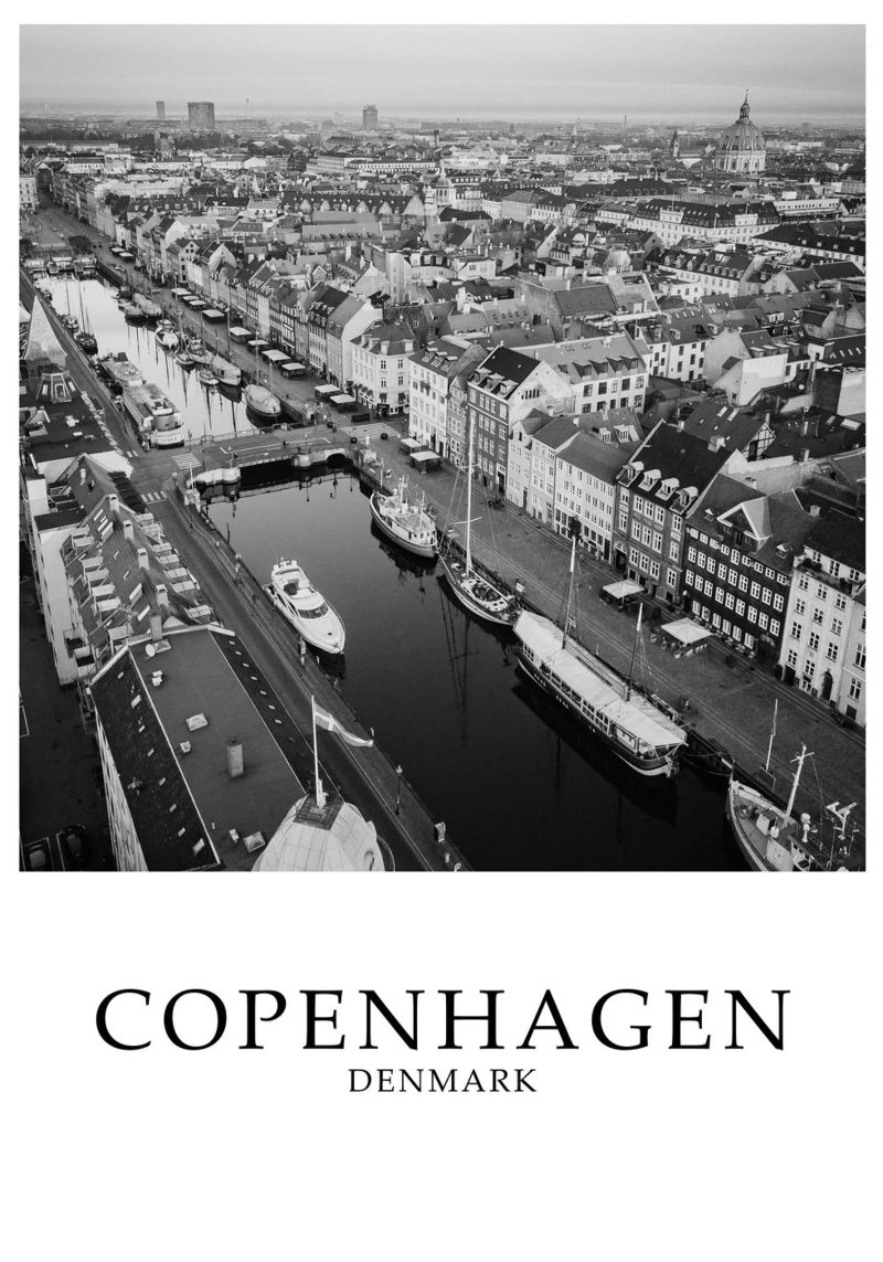 Copenhagen Denmark City Skyline Scene Greyscale poster by Charnwood Prints
