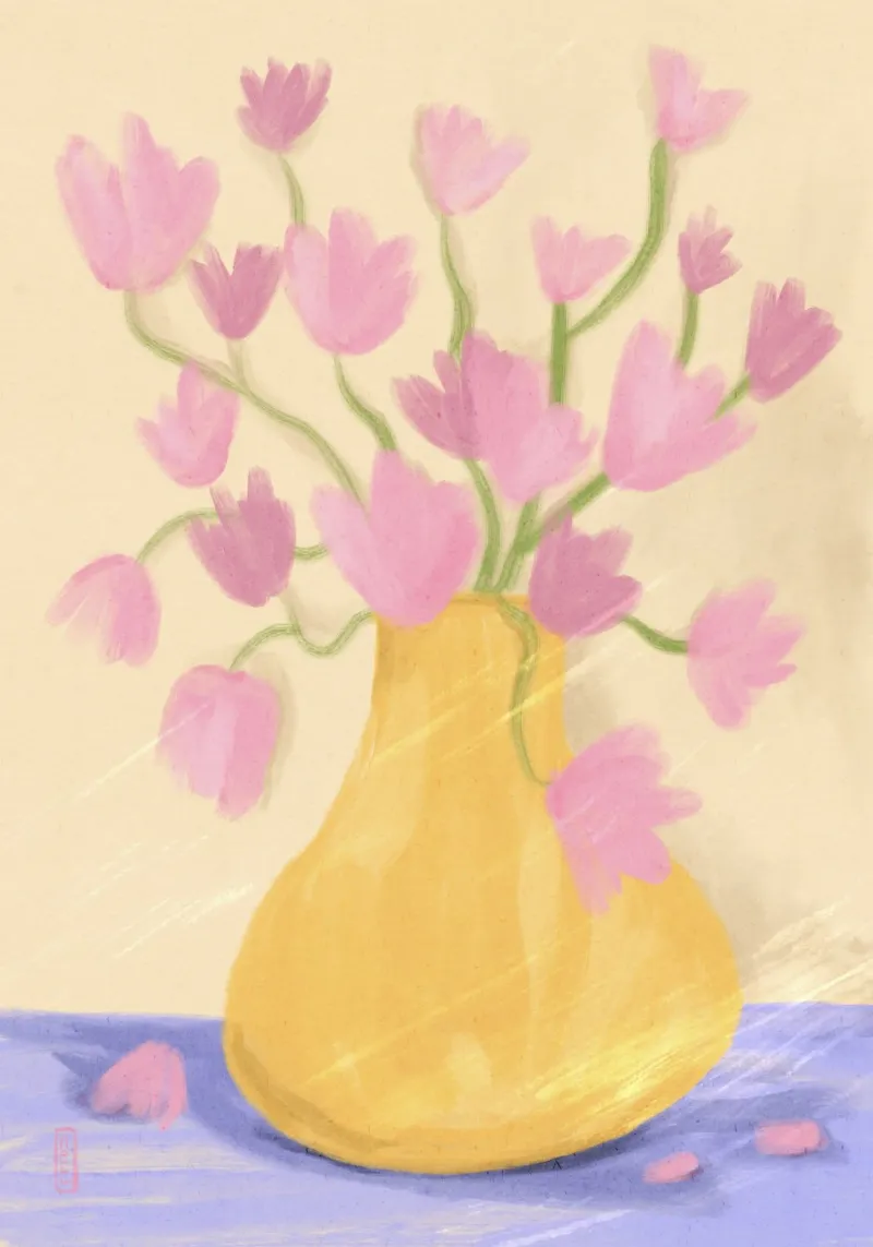 Semplice fiore di primavera in un vaso Illustrazione d'arte poster con telaio in legno da Pictufy Sun & Spirit