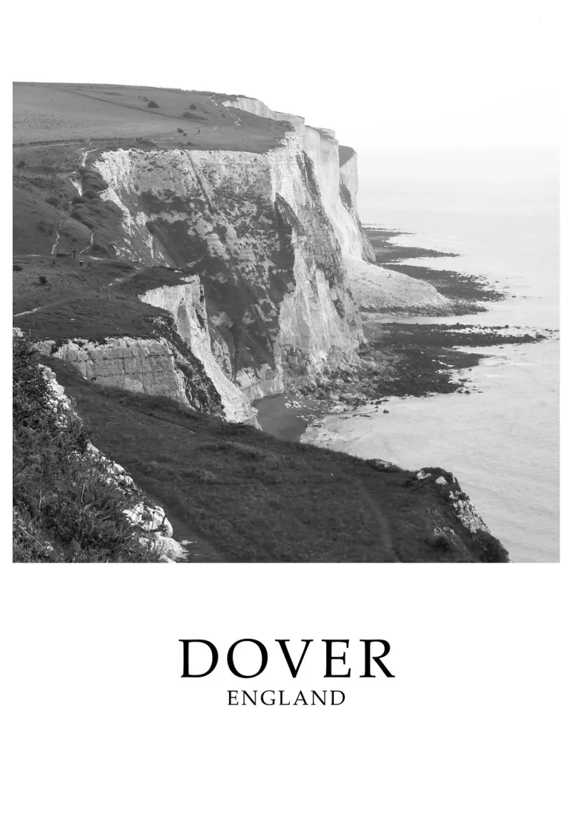 White Cliffs of Dover England Scene Greyscale pellicola backlit da Charnwood Prints