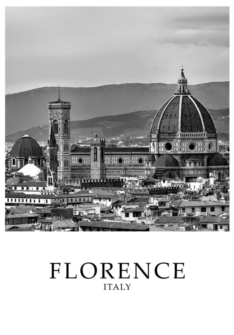 Duomo Florence Tuscany Italy Skyline Scene Greyscale acrylic glass by Charnwood Prints