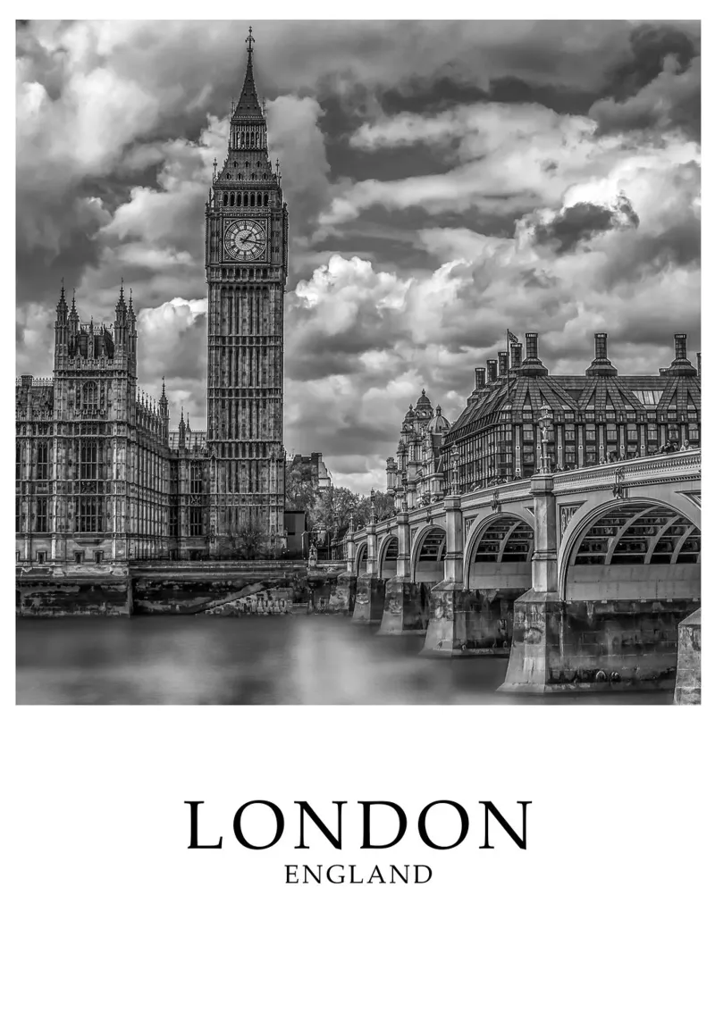 London Westminster Big Ben Cityscape Scene Greyscale hahnemühle by Charnwood Prints