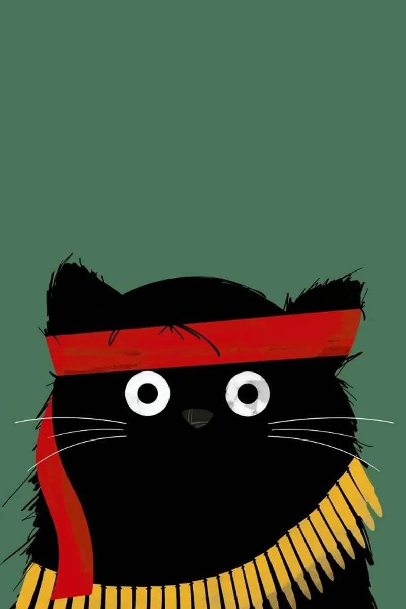 Cat - Rambo poster con telaio in legno da Doozal
