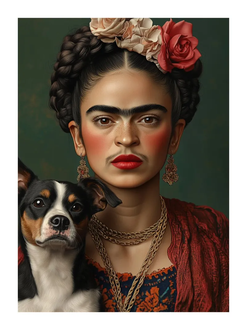 Frida e lo sguardo fedele poster con telaio in legno da Glitch & Glam