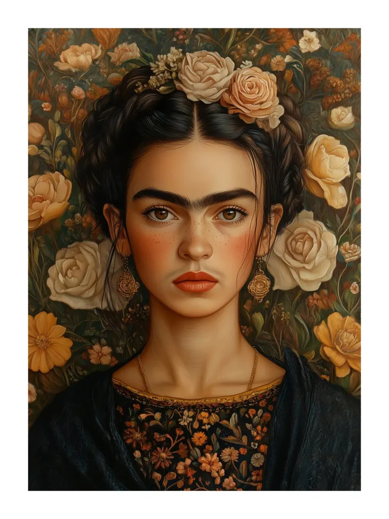 Frida con i fiori d'autunno carta hahnemühle da Glitch & Glam
