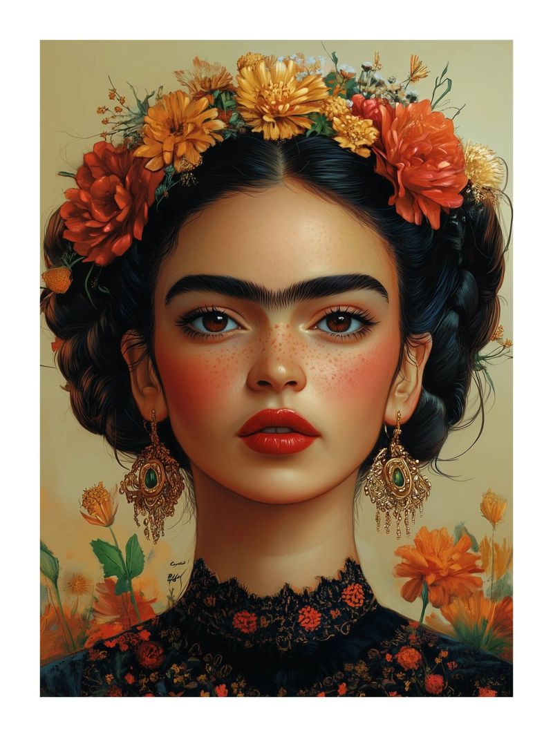 Frida, Königin der Blumen Poster von Glitch & Glam