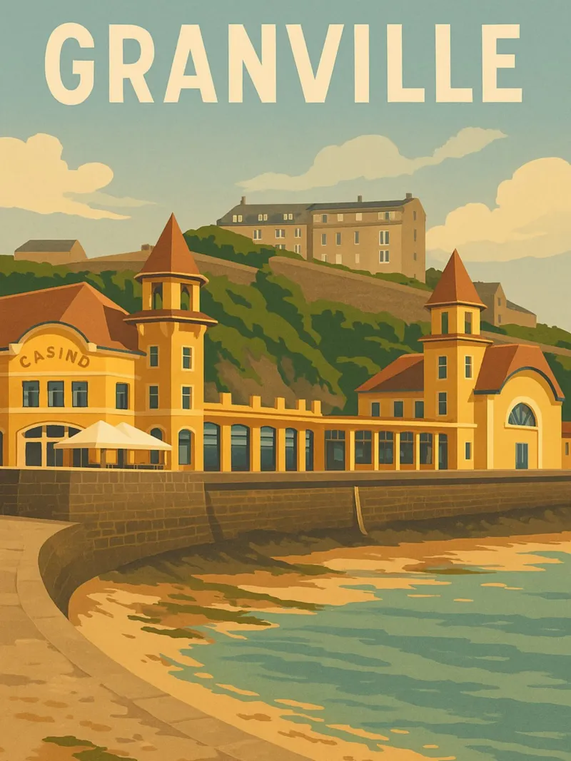 Granville - Retro casino and seaside poster poster with wooden frame by PrintMoiUnTruc