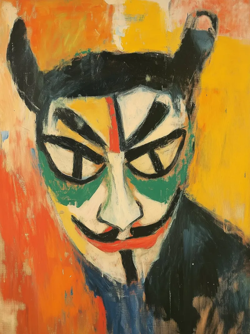 Self-Portrait with Hannya Mask | Canvas Painting canvas with Floater frame by Autofocus