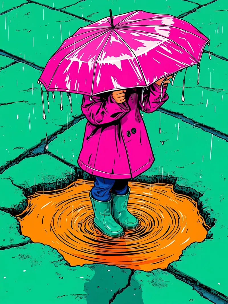 Kind unter Regenschirm - Pop Art Hahnemühle von ColorCrash Gallery