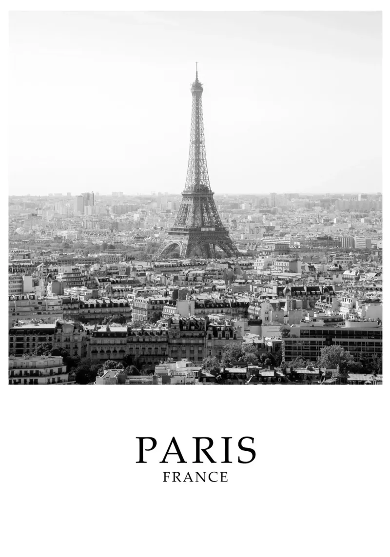 Eiffel Tower Paris France Skyline Cityscape Greyscale pellicola backlit da Charnwood Prints