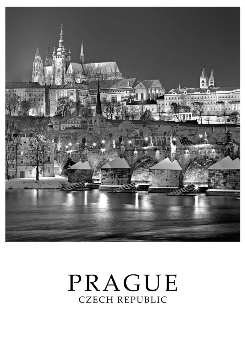 Charles Bridge Prague Czech Republic Scene Greyscale pellicola backlit da Charnwood Prints