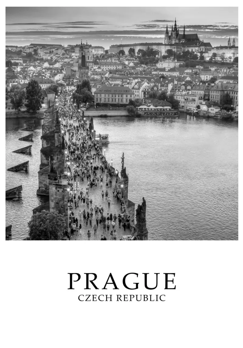 Charles Bridge Prague Czech Republic Scene Greyscale pellicola backlit da Charnwood Prints
