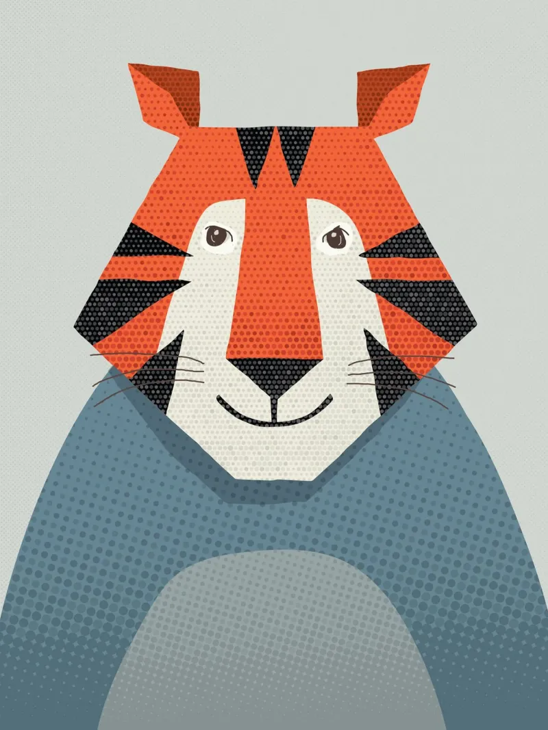 Whimsy Tiger, portrait animalier poster avec cadre en aluminium de The Printed Sparrow