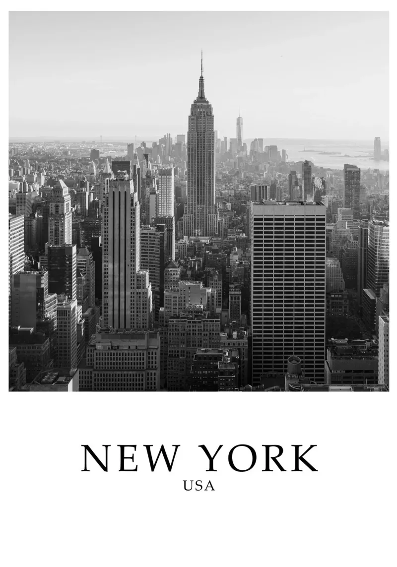 Empire State Building New York City USA Skyline Greyscale poster con telaio in plastica da Charnwood Prints