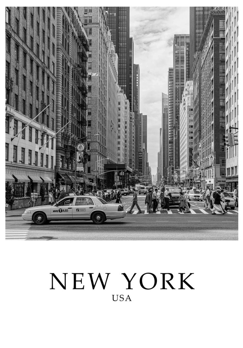 New York USA Cityscape Scene Greyscale Poster von Charnwood Prints